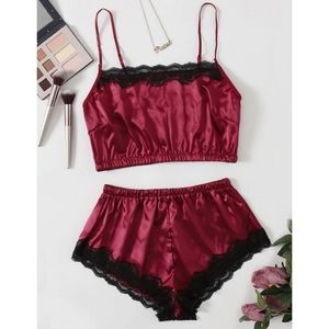 Last Chance Closet closing! Satin Lace Trim Lingerie Set Burgundy and Black